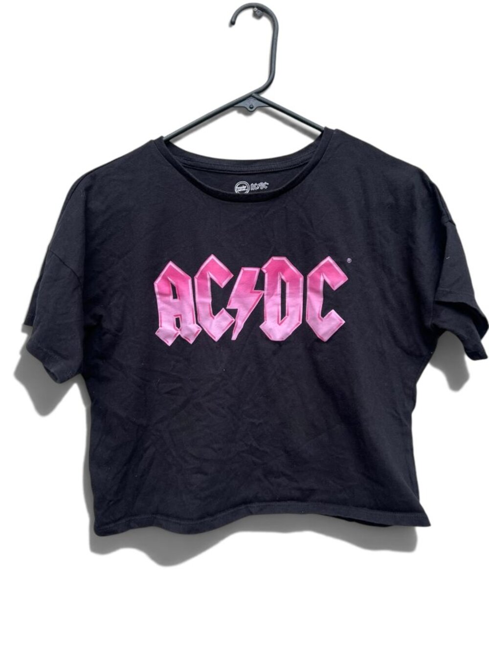 Wonder Nation Girls AC/DC Pink Logo Cropped Graphic Tee Shirt XL 14-16